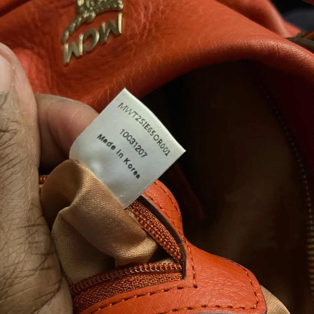 MCM Orange Embossed Leather Medium Two-way Bag W/ Detachable Strap EUC